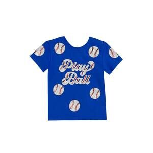 NEW BELLE CHER women's play ball sequin baseball tee in royal blue